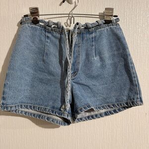 Joy USA Denim Jean Shorts Drawstring Loop Darts Mid Rise Butter Boho Mom Women M